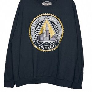 Black Crewneck Sweater with Chicago Design
